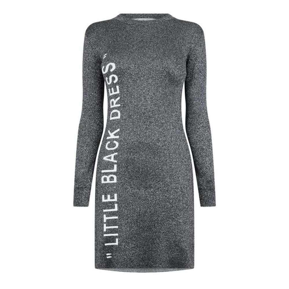 Off White Womens/Ladies Glitter Crew Neck Bodycon Dress / Silver/White